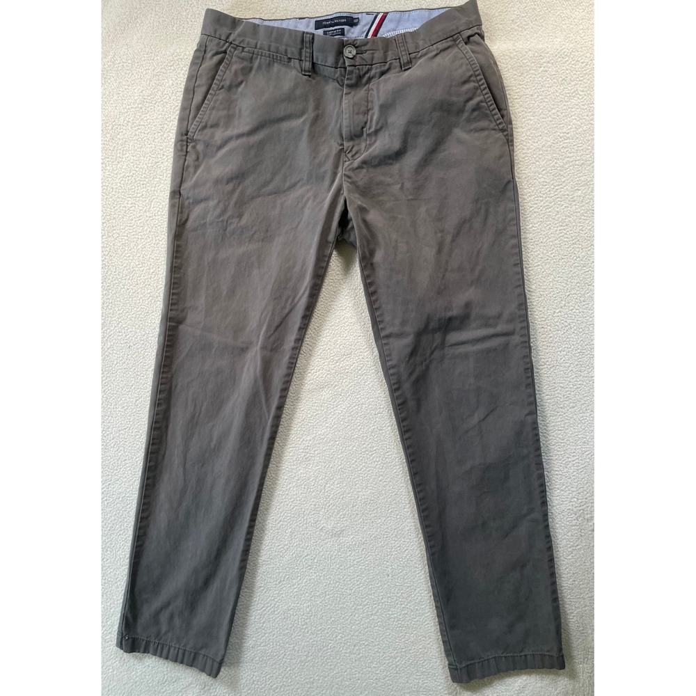 Tommy Hilfiger Men 32x32 Chino Pants Gray Custom Fit Cotton Casual Trousers‎